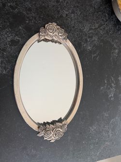 Godinger Oval Silver Plated Vanity Mirror Tray with Rose Detail