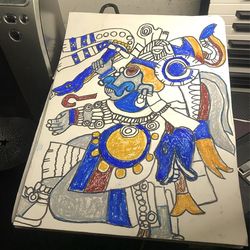 Aztec Rain God Pastels Original Wall Art 