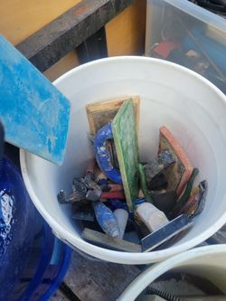 Bucket of tile tools