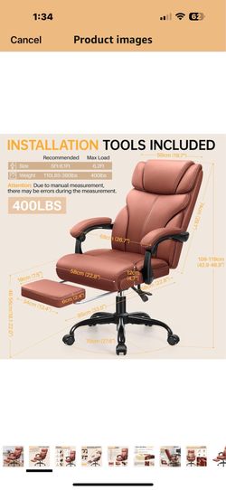 Big and Tall Office Chair with Foot Rest, 400lbs Ergonomic Reclining High Back Executive Leather Chair, Lumbar Support Swivel Computer Desk Chairs for