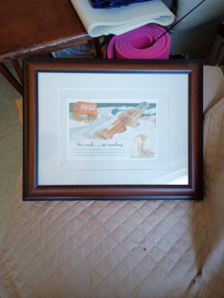 Framed Antique Coca Cola Add