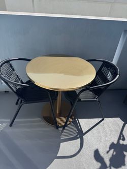 CB2 outdoor bistro table & 2 CB2 chairs