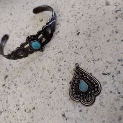 Silver .925 turquoise Bracelet And Pendant $120