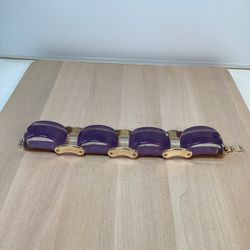 Stunning Unique Chunky Thick Lucite With Purple Underlay Goldtone Bracelet