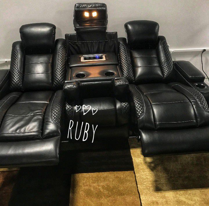 Party Time Power Reclining Comfort Loveseat With Console | Reclining Sofa , Recliner , Ottoman Available| USB Port, LED Night @ Sameday Delivery 🚚