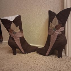 Vintage Predictions Y2K Suede Brown Boots Floral Western Cowgirl Size 6