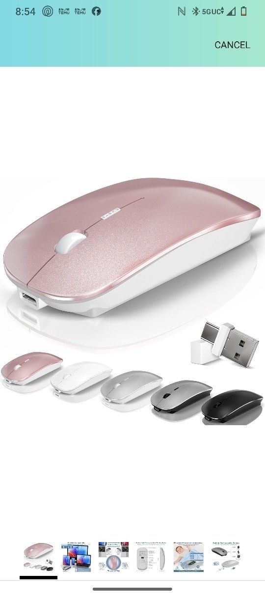 Bluetooth Wireless Mouse for MacBook Air Mac Pro Laptop PC Pad Optical Rechargeable Silent Mouse with Jiggler Mode Dual Mode Switch Mouse Bluetooth 5.