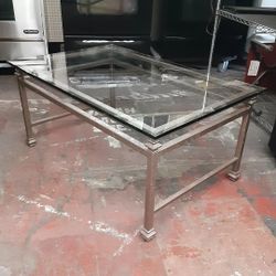 Vintage Rustic Wrought iron Coffee table W/ Glass Top