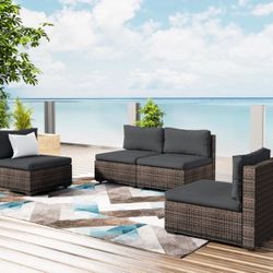 Grezone 4 Pieces Patio Furniture Set, All Weather Outdoor Sectional PE Rattan, Patio Conversation Sets