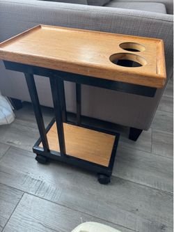 Mobile wooden side table