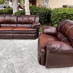 Brown leather sofa set, very comfortable and in great condition.