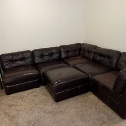 Pottery Barn Brown Leather Sectional Couch