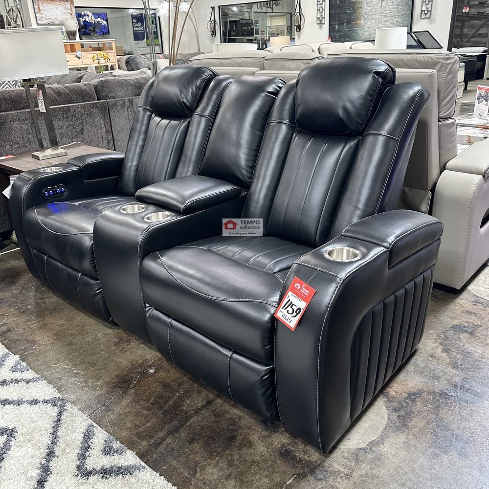 POWER Sofa and Loveseat Recliner Set BLACK