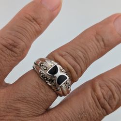 Art Deco Vintage ONYX MARCASITE STERLING Ring-