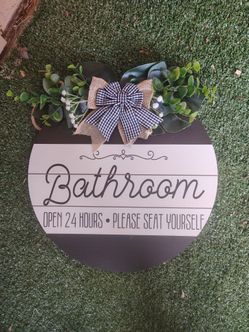 Farmhouse Bathroom Round Door Sign