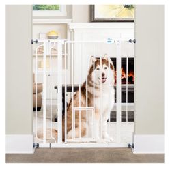 Extra Tall Walk Through Pet Gate with Small Pet Door, Includes 4-Inch Extension Kit