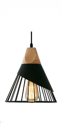 Modern Black Pendant Light Over Kitchen Island, Adjustable Wood Hanging Light Fixture,Industrial Pendant Lighting for Dining Room,Living Room,Bedroom,