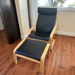 IKEA Poang Set — Leather Armchair + Ottoman