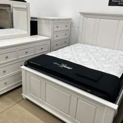 GRANTONI WHITE BEDROOM SET QUEEN/KİNG BED DRESSER NİGHTSTAND AND MİRROR 