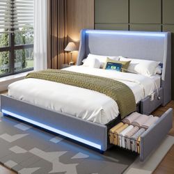 Brand New Full Size Bed Frame with Storage Drawers, WiFi/Remote controlled LED lights