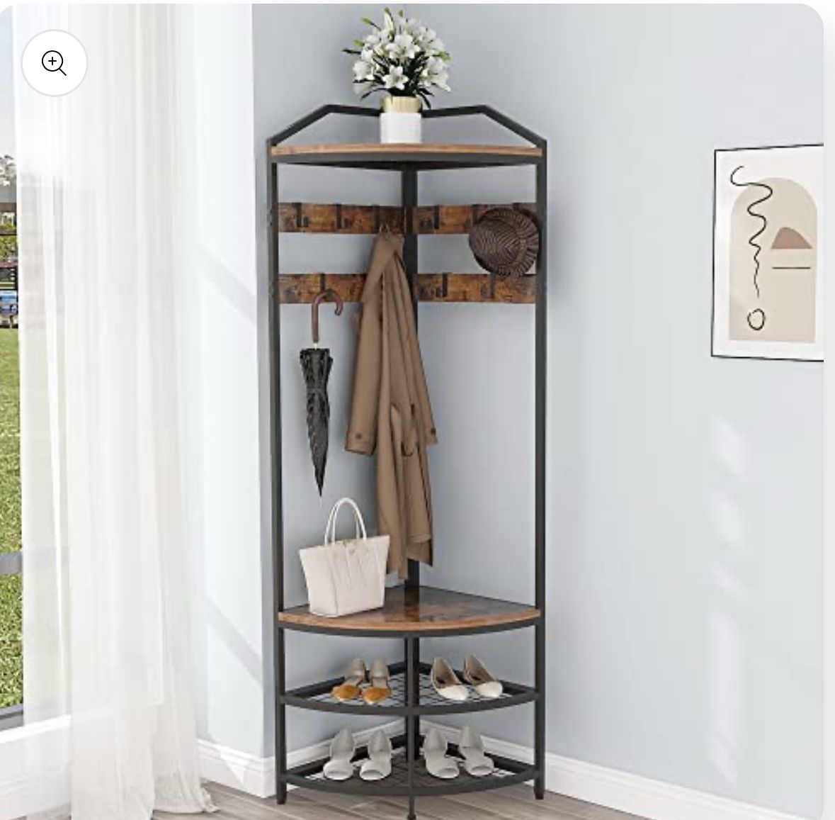 Corner Hall Tree with Shoe Bench & Coat Rack