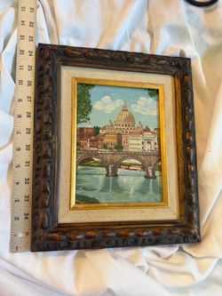 Framed Oil Painting Rome Vatican River Scene