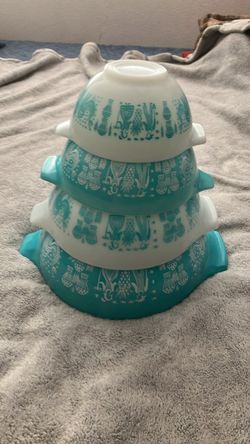 Pyrex Amish Butterprint Turquoise Mixing Bowl Set