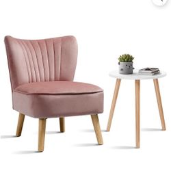 Costway Armless Accent Chair Modern Velvet Leisure Chair Single Upholstered Pink