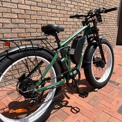 Dual Motor 52 Volt/2000 Watt Fat Tire Electric Mountain Bike 37 Mph, Full Suspension, w USB, 
