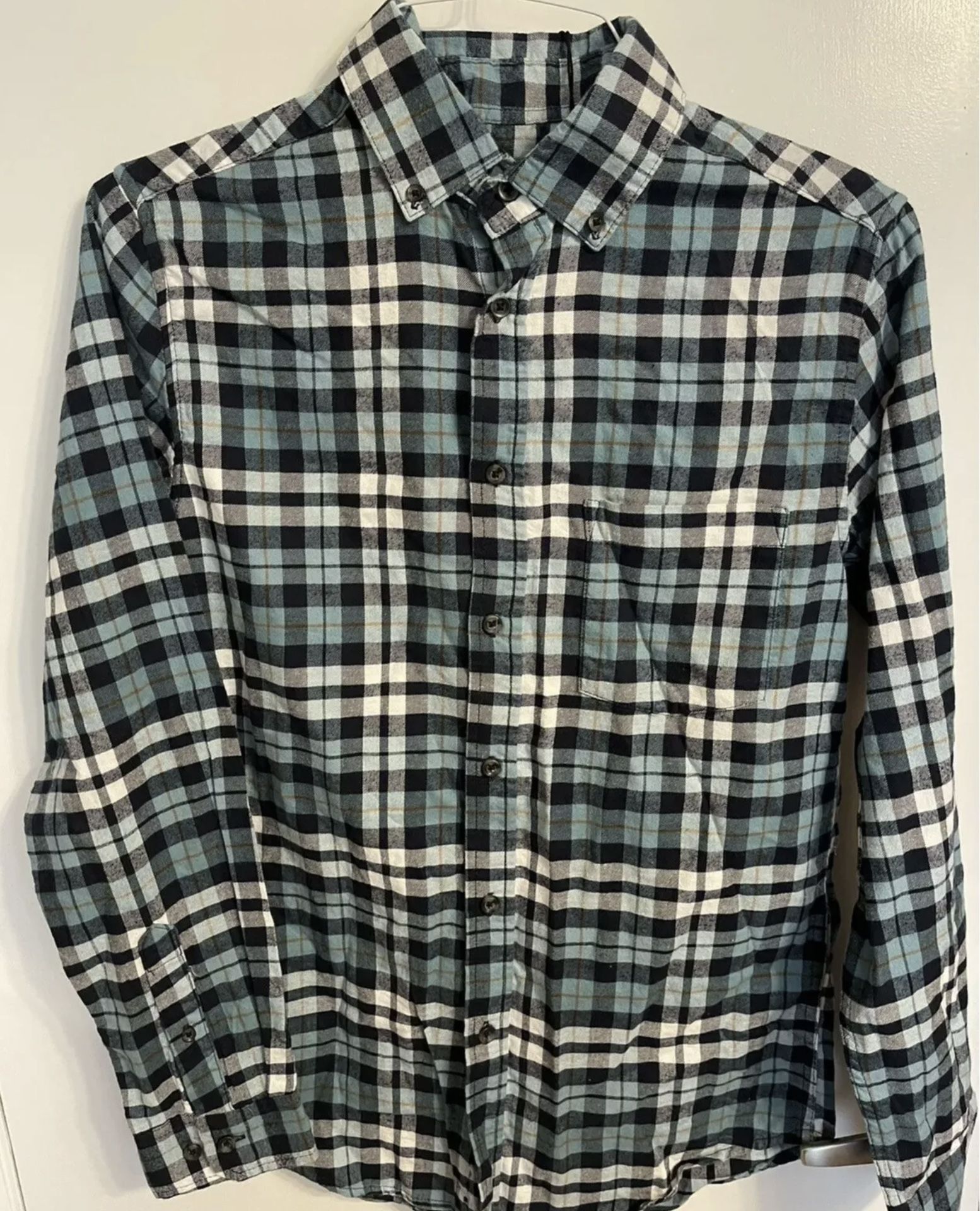 Goodfellow & Co Mens  Plaid Flannel Shirt Green and Teal Size S