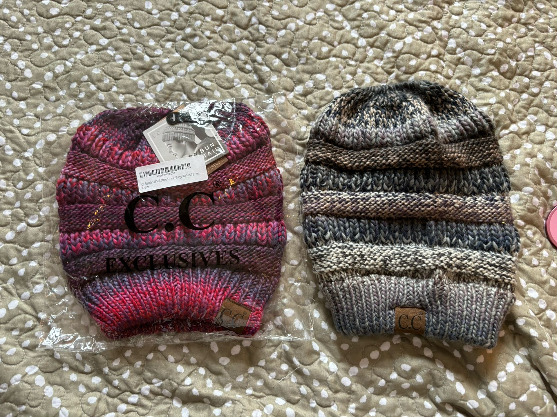 Two C.C. BeanieTail  Cable Knit Ponytail Beanie Get