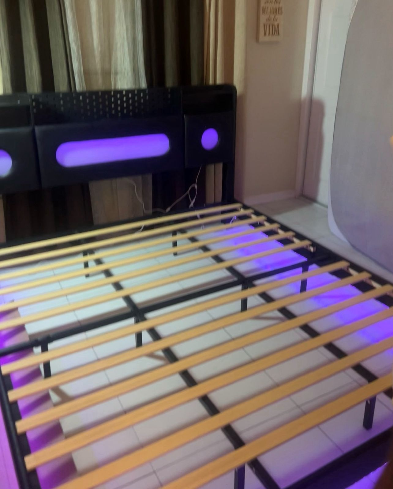 California King Bed Frames, Floating Bed with Storage Headboard & LED Lights, Cal King Bed Frame with Headboard, Platform Bed