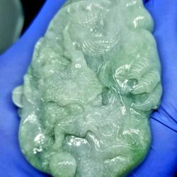 Burmese icy type A jadeite jade pendant lucky Dragon. Certified.
