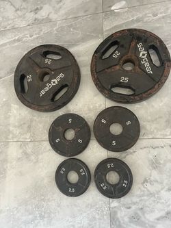 Cash only no Zelle pair of used 25lb 5lb and 2.5lb total 65lb Olympic weights plates