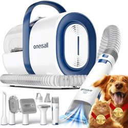 Oneisall Dog Grooming Vacuum Kit, Pet Hair Clipper & Nail Grinder w/7 Tools,1.5L