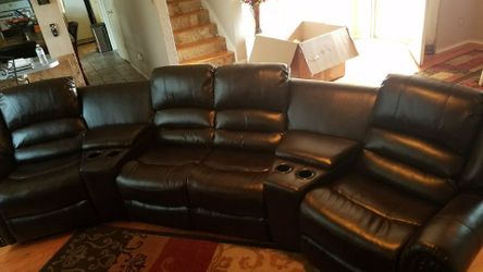 Brown Leather Home Theater Sectional w/Nailhead Trim (NO CREDIT CHECK) $39 DOWN