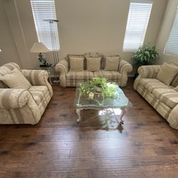 3 Pieces Fabric Sofa Set with Decorative Pillows (pick up only)