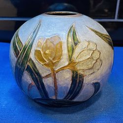 Lovely Vintage Cloisonné And Brass Round Floral Vase