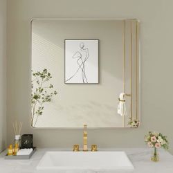 Y70 $50  36 in. W x 36 in. H Large Rectangular Framed Wall Mounted Bathroom Vanity Mirror in Brushed Nickel  This Brushed Nickel frame mirror comes wi