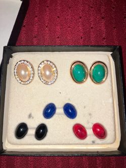 Vintage KJL interchangeable magnetic stones GoldTone Pierced Earrings Set