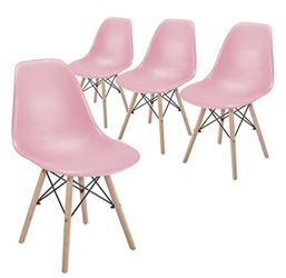 Dining Chairs DSW Shell Eiffel Chairs Modern Style Chairs with Wood Legs for Kitchen Living Room Lounge, 4pcs, Pink