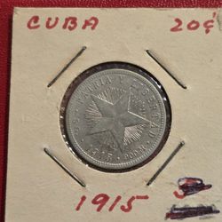 1915 Patria Y Libertad 20 Centavos Silver Coin 