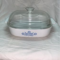 Cornflower Corning Ware A-10-B 1 Quart Casserole Dish Lid White Blue Vintage USA