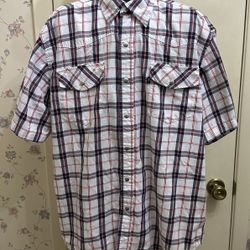 K3 Mens Western Fit Snap Short Sleeve Button Down Shirt Size Medium