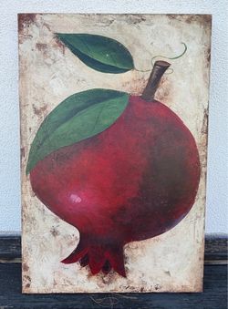 Original Hand-Painted Pomegranate Canvas Art, 24" x 36", Signed "INA"
