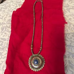 Boho Beaded Necklace with Blue Stone Pendant