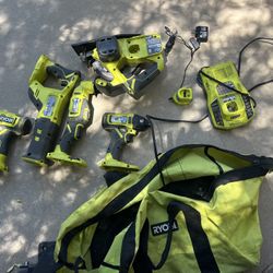 Ryobi Tool Set Drill Impact Rotating Saw Angle Grinder
