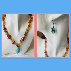 925 Turquoise Earrings & Carnelian Choker