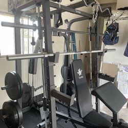 Vesta Fitness Smith Machine 2001 w/Bench Attachment | 230lb Bumpers Weights | 7ft Olympic Bar | Fitness | Gym Equipment | FREE DELIVERY 🚚 
