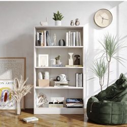 4-Shelf Wood Bookcase, Wide Adjustable Open Bookshelf, Tall Display Storage Shelf for Living Room, Bedroom, White 

Brand new in box $45